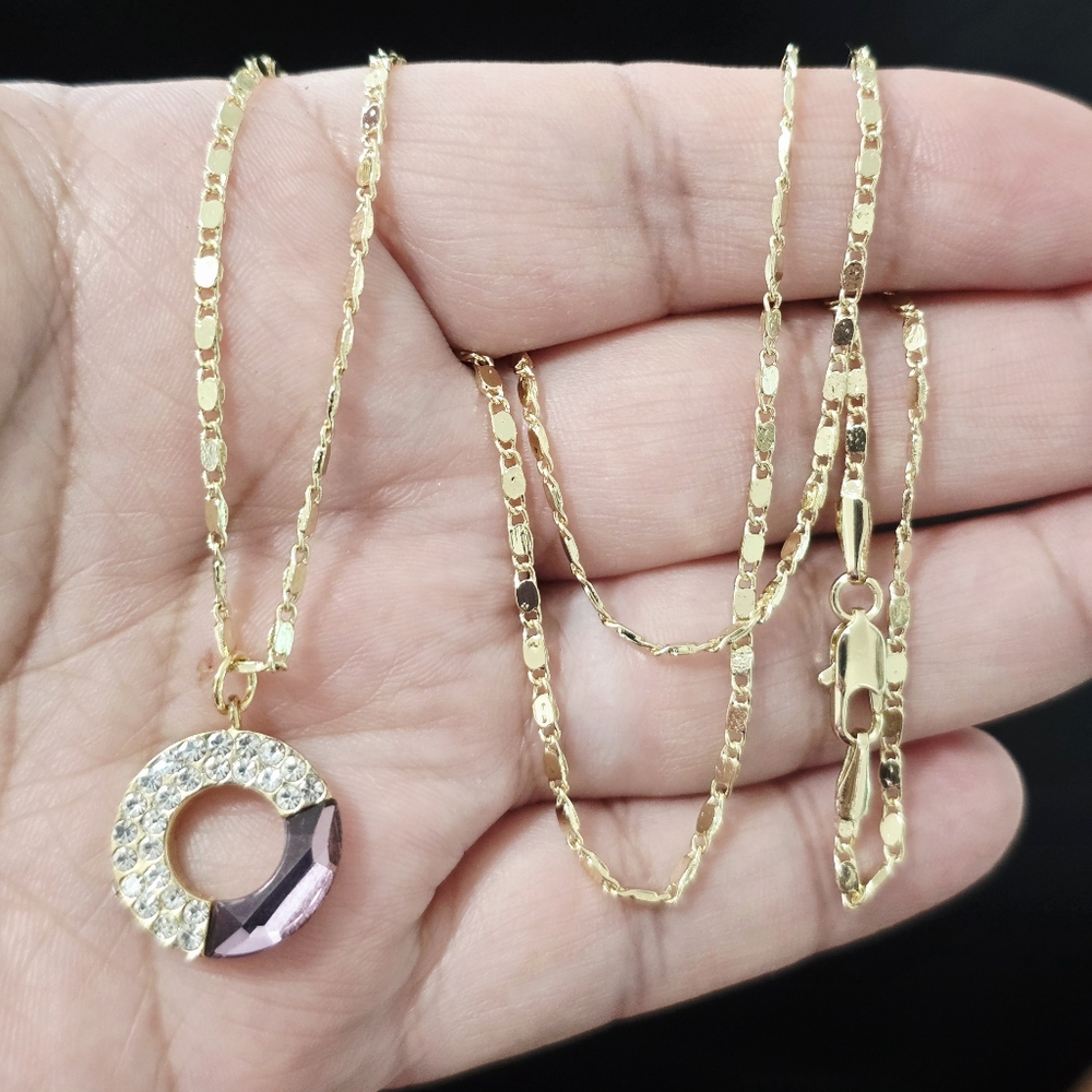 Elegant 14k Gold Plated and Pink Pendant Necklace
